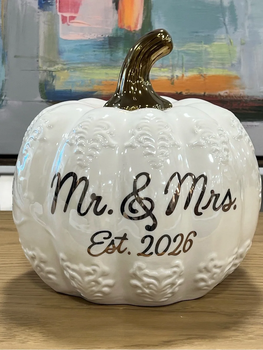 Mr. & Mrs. Est. 2026 White Ceramic Pumpkin